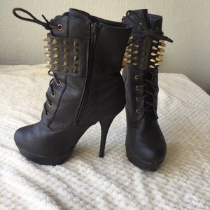 Brown high heel booties
